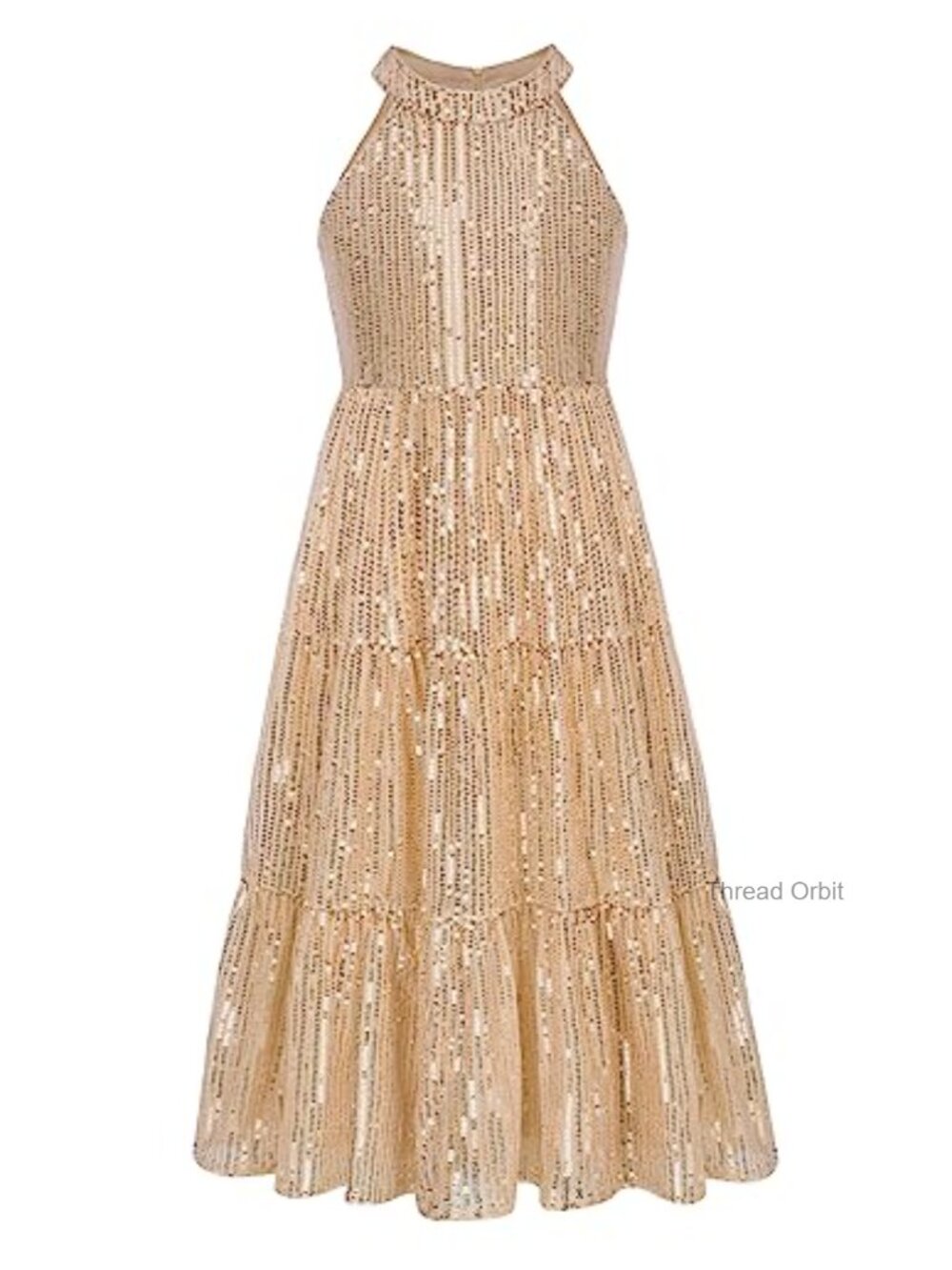 Girls Sequin Maxi Formal Party Dress Sleeveless Halter Neck